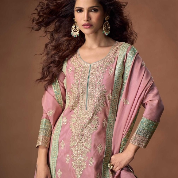 Elegant Pink Embroidered Suit - Picture 2 of 10